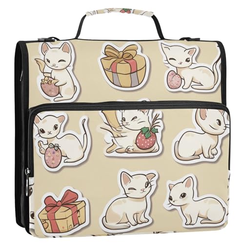 Beauty Cats Aktenordner mit 3 Ringen, stabiler Reißverschluss, mit Griff und abnehmbarem Schultergurt, inklusive Reißverschlusstasche, Schulordner, Organizer für Mittelschüler von ZRWLUCKY