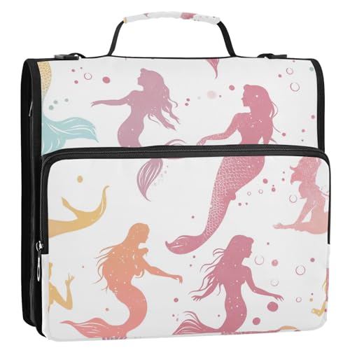 Beauty Mermaid 3 Ringe 3,8 cm Ordner, Reißverschluss mit Griff und abnehmbarem Schultergurt, einfach zu transportieren, Dokumentenmappe, Organizer für Mittelschüler, Weiß Beauty Mermaid 3 Ringe 3,8 cm Ordner, Reißverschluss mit Griff und abnehmbarem Schultergurt, einfach zu transportieren, Dokumentenmappe, Organizer für Mittelschüler, Weiß von ZRWLUCKY