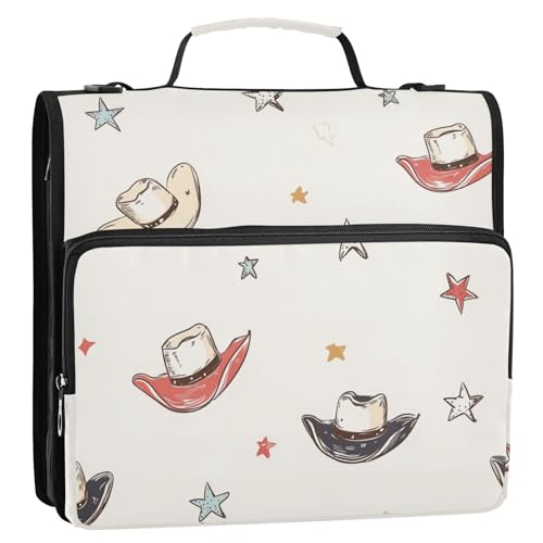 Bindertasche mit Kuhhüte und Sternen, 3 Ringe, Reißverschluss, mit Schultergurt und Griff, Dokumentenmappe, Organizer für Mittelschüler, Beige Bindertasche mit Kuhhüte und Sternen, 3 Ringe, Reißverschluss, mit Schultergurt und Griff, Dokumentenmappe, Organizer für Mittelschüler, Beige von ZRWLUCKY