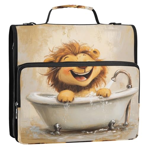 Cartoon-Löwen-Badewannen-Organizer mit 3 Ringen, 3,8 cm, Reißverschluss, Organizer mit Griff und abnehmbarem Schultergurt, Dokumentenmappe für die Schule Cartoon-Löwen-Badewannen-Organizer mit 3 Ringen, 3,8 cm, Reißverschluss, Organizer mit Griff und abnehmbarem Schultergurt, Dokumentenmappe für die Schule von ZRWLUCKY