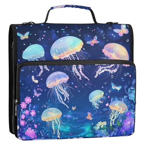 Cartoon Quallen Wonderland 3 Ringe 3,8 cm Organizer Ordner mit Griff und abnehmbarem Schultergurt, einfach zu transportieren, Dokumentenmappe für die Schule Cartoon Quallen Wonderland 3 Ringe 3,8 cm Organizer Ordner mit Griff und abnehmbarem Schultergurt, einfach zu transportieren, Dokumentenmappe für die Schule von ZRWLUCKY
