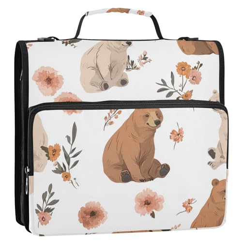Chic Bears Organizer mit 3 Ringen, 3,8 cm, mit Schultergurt, mehrere Taschen, Dokumentenmappe für Büro, Schule, Weiß Chic Bears Organizer mit 3 Ringen, 3,8 cm, mit Schultergurt, mehrere Taschen, Dokumentenmappe für Büro, Schule, Weiß von ZRWLUCKY