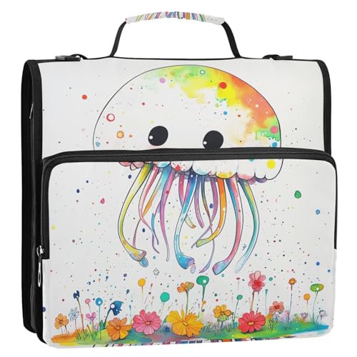 Chic Quallen und Blumen, 3 Ringe, 3,8 cm, Ordner mit extra Taschen mit Schultergurt, inklusive Reißverschlusstasche, Dokumentenmappe, Organizer für Schule und Büro Chic Quallen und Blumen, 3 Ringe, 3,8 cm, Ordner mit extra Taschen mit Schultergurt, inklusive Reißverschlusstasche, Dokumentenmappe, Organizer für Schule und Büro von ZRWLUCKY
