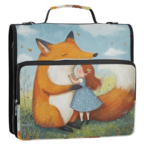 Chubby Fox and Beautiful Girl 3,8 cm 3 Ringe Reißverschluss Ordner mit Griff und abnehmbarem Schultergurt, einfach zu transportieren, Dokumentenmappe für Schule/Büro Chubby Fox and Beautiful Girl 3,8 cm 3 Ringe Reißverschluss Ordner mit Griff und abnehmbarem Schultergurt, einfach zu transportieren, Dokumentenmappe für Schule/Büro von ZRWLUCKY
