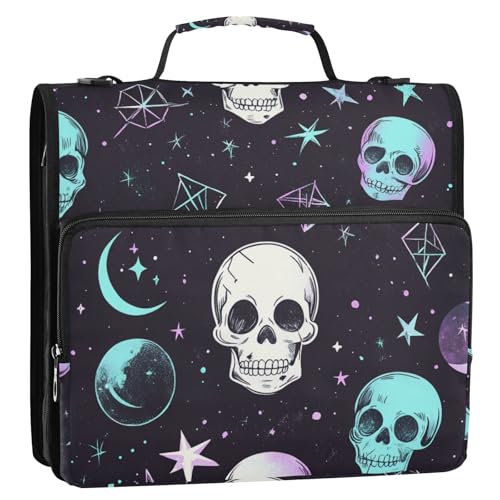 Cool Skulls 3 Ringbuch mit 3 Ringen und extra Taschen mit Griff und abnehmbarem Schultergurt, mehrere Taschen, Reißverschluss, Portfolio für die Mittelschule Cool Skulls 3 Ringbuch mit 3 Ringen und extra Taschen mit Griff und abnehmbarem Schultergurt, mehrere Taschen, Reißverschluss, Portfolio für die Mittelschule von ZRWLUCKY