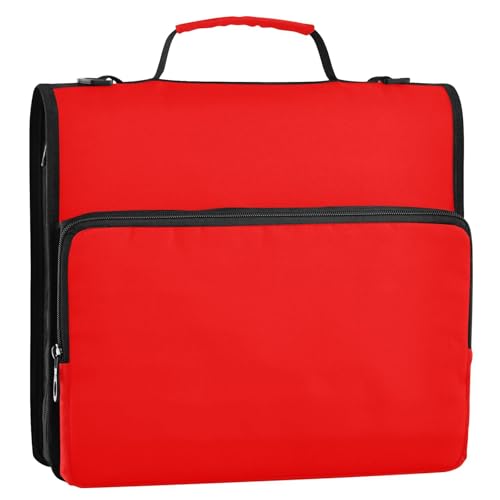 Dokumententasche mit 3 Ringen, Reißverschluss, 3,8 cm, Rot, mit Griff und abnehmbarem Schultergurt, mehrere Taschen, Dokumentenmappe, Organizer für Schule/Büro Dokumententasche mit 3 Ringen, Reißverschluss, 3,8 cm, Rot, mit Griff und abnehmbarem Schultergurt, mehrere Taschen, Dokumentenmappe, Organizer für Schule/Büro von ZRWLUCKY