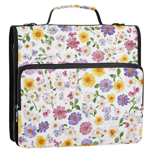 Dryad Kleine Blumen, 3 Ringe, 3,8 cm, Reißverschluss-Mappe mit Schultergurt und Griff, mehrere Taschen, Reißverschluss, Portfolio für Büro, Schule, Weiß Dryad Kleine Blumen, 3 Ringe, 3,8 cm, Reißverschluss-Mappe mit Schultergurt und Griff, mehrere Taschen, Reißverschluss, Portfolio für Büro, Schule, Weiß von ZRWLUCKY