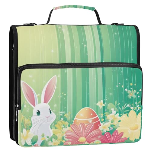 Easter Eggs Ringbuch mit 3 Ringen, mit extra Taschen und Schultergurt, mehrere Taschen, Reißverschluss, Portfolio für Schule und Büro von ZRWLUCKY
