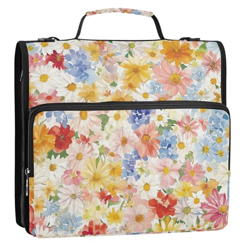 Edelweiß Blumen Boho 3 Ringe Reißverschluss Ordner mit Schultergurt und Griff Laege Kapazität Reißverschluss-Mappe für Schule/Büro Edelweiß Blumen Boho 3 Ringe Reißverschluss Ordner mit Schultergurt und Griff Laege Kapazität Reißverschluss-Mappe für Schule/Büro von ZRWLUCKY