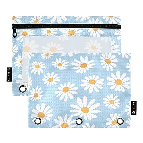 Federmäppchen mit Gänseblümchen auf blauem 3-Ringbuch, 2 Stück, Aktenordner für Büro, Untersuchung, Reißverschluss, Schreibwaren-Tasche Federmäppchen mit Gänseblümchen auf blauem 3-Ringbuch, 2 Stück, Aktenordner für Büro, Untersuchung, Reißverschluss, Schreibwaren-Tasche von ZRWLUCKY