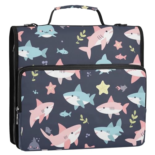 Fish and Star Aktenordner mit 3 Ringen, 3,8 cm, stabiles Reißverschlussbuch mit Griff und abnehmbarem Schultergurt, mehrere Taschen, Reißverschluss, Portfolio für Büro, Schule von ZRWLUCKY