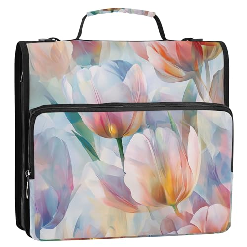 Flower Beauty Ringbuch mit 3 Ringen, 3,8 cm, mit extra Taschen mit Griff, mehrere Taschen, tragbares Portfolio für Schule und Büro, Weiß, 3,8 cm von ZRWLUCKY
