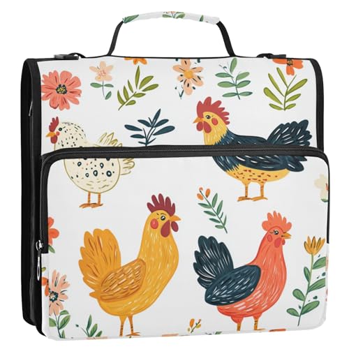 Funny Chicken Rustikaler weißer Organizer mit 3 Ringen und Schultergurt und Griff, mehrere Taschen, Dokumentenmappe für Büro, Schule Funny Chicken Rustikaler weißer Organizer mit 3 Ringen und Schultergurt und Griff, mehrere Taschen, Dokumentenmappe für Büro, Schule von ZRWLUCKY