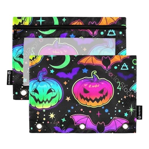 Happy Halloween Neon Fledermaus Kürbis 3 Ringbücher Federmäppchen 2 Stück Aktenordner für Büro Prüfung Reißverschluss Schreibwaren Tasche Happy Halloween Neon Fledermaus Kürbis 3 Ringbücher Federmäppchen 2 Stück Aktenordner für Büro Prüfung Reißverschluss Schreibwaren Tasche von ZRWLUCKY