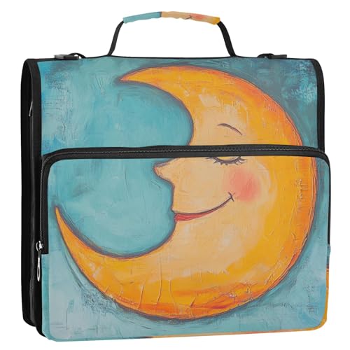 Happy Moon Muster 3,8 cm 3 Ringe Ordner mit Reißverschluss und Griff, mehrere Taschen, Dokumentenmappe, Organizer für Büro, Schule Happy Moon Muster 3,8 cm 3 Ringe Ordner mit Reißverschluss und Griff, mehrere Taschen, Dokumentenmappe, Organizer für Büro, Schule von ZRWLUCKY