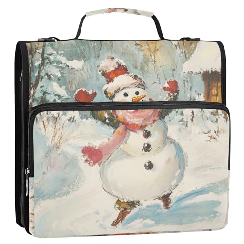 Happy Snowman Dancing 3-Ringbuch mit Reißverschluss und Riemen, mehrere Taschen, Dokumentenmappe, Organizer für Mittelschule von ZRWLUCKY