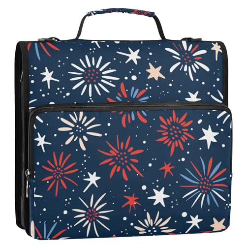 Independence Day Feuerwerk, rot und blau, 3,8 cm, 3 Ringe, Organizer mit Schultergurt, Dokumentenmappe für die Schule Independence Day Feuerwerk, rot und blau, 3,8 cm, 3 Ringe, Organizer mit Schultergurt, Dokumentenmappe für die Schule von ZRWLUCKY