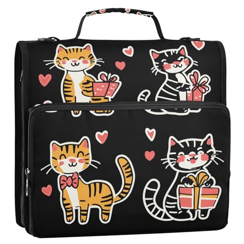 Lovely Cats Dokumentenmappe mit 3 Ringen, 3,8 cm, mit Gurt, mehrere Taschen, Dokumentenmappe, Organizer für Mittelschüler, Schwarz und Gelb von ZRWLUCKY
