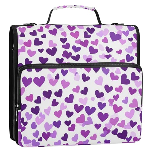 Mappe mit kleinem Herz, 3,8 cm, 3 Ringe, stabiler Reißverschluss, mit Griff, mehrere Taschen, Reißverschluss, Portfolio für die Mittelschule, Weiß und Violett Mappe mit kleinem Herz, 3,8 cm, 3 Ringe, stabiler Reißverschluss, mit Griff, mehrere Taschen, Reißverschluss, Portfolio für die Mittelschule, Weiß und Violett von ZRWLUCKY