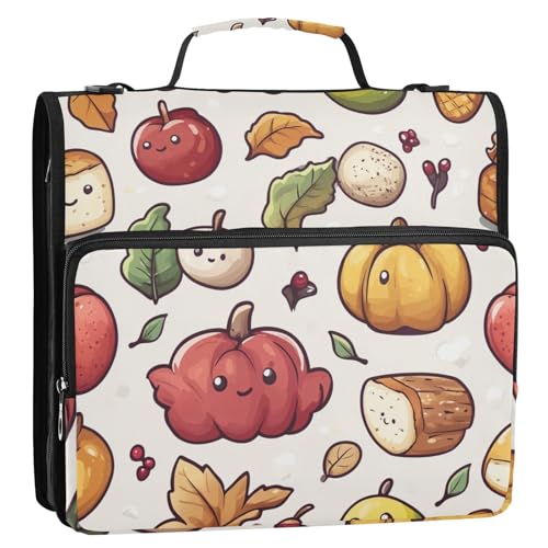 Mappe mit niedlichem Muster, 3,8 cm, 3 Ringe, Reißverschluss, mit Schultergurt, mehrere Taschen, Portfolio-Ordner für Mittelschüler, Weiß von ZRWLUCKY