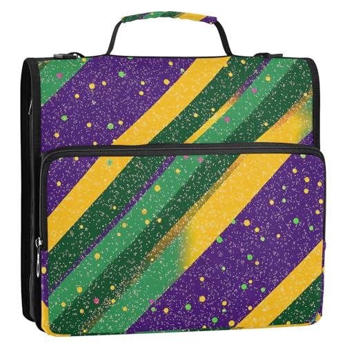 Mardi Gras Büroordner mit 3 Ringen, 3,8 cm, mit Griff, mehrere Taschen, Dokumentenmappe, Organizer für Büro, Schule, Violett und Grün Mardi Gras Büroordner mit 3 Ringen, 3,8 cm, mit Griff, mehrere Taschen, Dokumentenmappe, Organizer für Büro, Schule, Violett und Grün von ZRWLUCKY