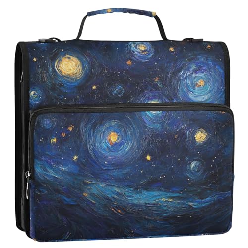 Midnight Starry Sky 3,8 cm Ringbuch mit extra Taschen mit Gurt, mehrere Taschen, tragbar, für Zuhause, Reisen, sichere Aufbewahrungstasche, geeignet für Mittelschule von ZRWLUCKY