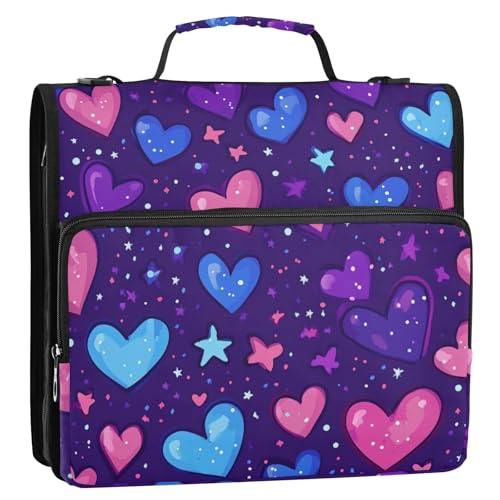 Ordner mit 3 Ringen, Reißverschluss, mit Schultergurt, mehrere Taschen, Dokumentenmappe, Organizer, geeignet für Mittelschule, Rot und Blau, 3,8 cm von ZRWLUCKY
