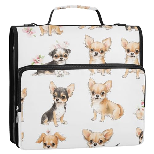 Ordner mit Cartoon-Hunden, 3 Ringe, 3 Ringe, mit extra Taschen, mit Schultergurt, mehrere Taschen, Dokumentenmappe, Organizer für Mittelschüler, Weiß und Schwarz, 3,8 cm Ordner mit Cartoon-Hunden, 3 Ringe, 3 Ringe, mit extra Taschen, mit Schultergurt, mehrere Taschen, Dokumentenmappe, Organizer für Mittelschüler, Weiß und Schwarz, 3,8 cm von ZRWLUCKY