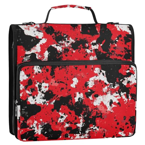 Ringbuch mit 3 Ringen, Reißverschluss, mehrere Taschen, tragbar, für Zuhause, Reisen, sichere Aufbewahrungstasche für Mittelschüler, Camouflage, Rot von ZRWLUCKY