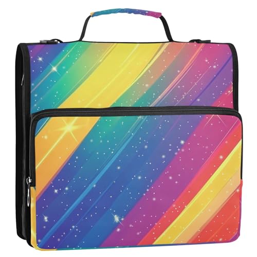 Ringbuch mit 3 Ringen, Reißverschluss, mit Griff, wasserdicht, für Büro, Schule, 3,8 cm, Regenbogenstreifen von ZRWLUCKY
