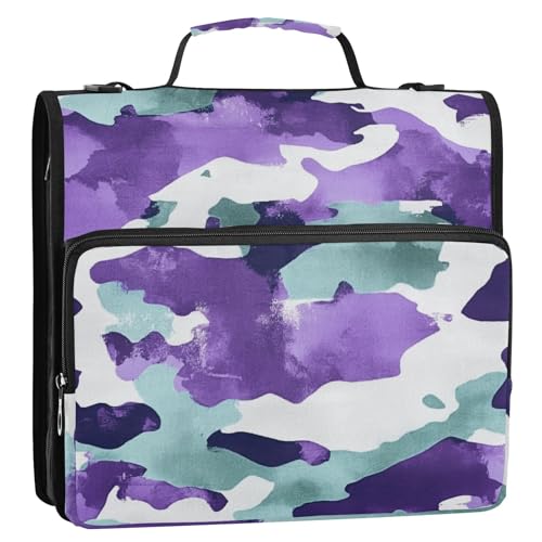 Ringbuch mit 3 Ringen, Reißverschluss, mit Gurt, mehrere Taschen, tragbar, für Schule/Büro, 3,8 cm, Camouflage von ZRWLUCKY