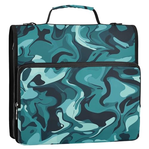Ringbuch mit 3 Ringen, Reißverschluss, wasserdicht, geeignet für Mittelschule, 3,8 cm, Camouflage, Türkis von ZRWLUCKY