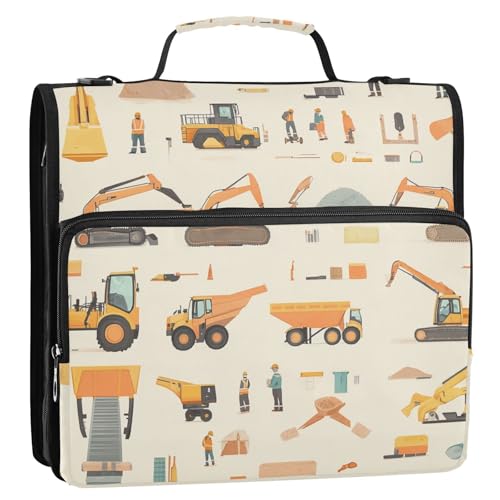 Ringbuch mit Baggermuster, Beige, 3,8 cm, mit extra Taschen mit Gurt, Kapazität für Schulbedarf, Organizer für Mittelschule Ringbuch mit Baggermuster, Beige, 3,8 cm, mit extra Taschen mit Gurt, Kapazität für Schulbedarf, Organizer für Mittelschule von ZRWLUCKY