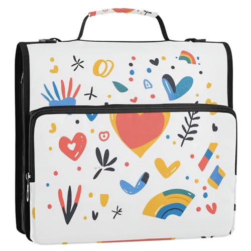 Ringbuch mit Regenbogen-Herz und Pflanze, Weiß, 3,8 cm, mit Reißverschluss, mit Schultergurt, mehrere Taschen, Dokumentenmappe, Organizer für Schule/Büro Ringbuch mit Regenbogen-Herz und Pflanze, Weiß, 3,8 cm, mit Reißverschluss, mit Schultergurt, mehrere Taschen, Dokumentenmappe, Organizer für Schule/Büro von ZRWLUCKY