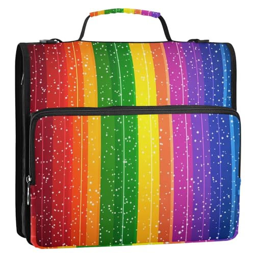 Ringbuch mit Reißverschluss, Regenbogenstreifen, 3,8 cm, 3,8 cm, mit Schultergurt, inklusive Reißverschlusstasche, Aufbewahrungstasche für die Mittelschule von ZRWLUCKY