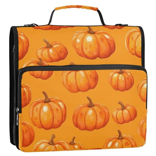 Ringordner mit 3 Ringen, Reißverschluss, Organizer mit Gurt, mehrere Taschen, mit Reißverschluss, Portfolio für Schule und Büro, Kürbisorange von ZRWLUCKY