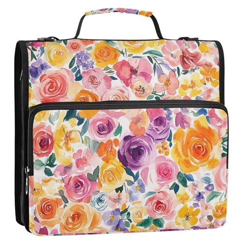 Rose Beauty Ringbuch mit 3 Ringen, 3,8 cm, Reißverschluss, mit Schultergurt, mehrere Taschen, Dokumenten-Organizer, Tasche für Mittelschüler von ZRWLUCKY