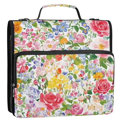 Rose Beauty Ringbuch mit 3 Ringen, rustikaler Stil, mit Reißverschluss, mit Griff, inklusive Reißverschlusstasche, Schulbedarf, Organizer für Büro, Schule von ZRWLUCKY
