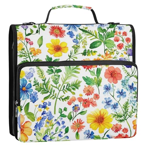 Silver Fern Beauty Flowers 3,8 cm Ringbuch mit extra Taschen mit Schultergurt, mehrere Taschen, Dokumentenmappe, Organizer, geeignet für Mittelschule Silver Fern Beauty Flowers 3,8 cm Ringbuch mit extra Taschen mit Schultergurt, mehrere Taschen, Dokumentenmappe, Organizer, geeignet für Mittelschule von ZRWLUCKY