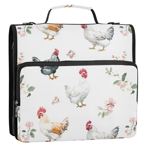 Sweet Pet Chicken 3 Ringe 3,8 cm Reißverschluss-Mappe mit Schultergurt, wasserdicht, mit Reißverschluss, Portfolio für Mittelschüler, Weiß Sweet Pet Chicken 3 Ringe 3,8 cm Reißverschluss-Mappe mit Schultergurt, wasserdicht, mit Reißverschluss, Portfolio für Mittelschüler, Weiß von ZRWLUCKY