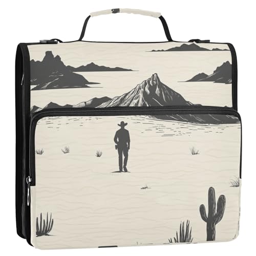 Western Cowboy und Kaktus Beige 3 Ringe 3,8 cm Reißverschluss Ordner Tasche mit Gurt Multi-Taschen Dokumentenmappe Organizer für Schule/Büro Western Cowboy und Kaktus Beige 3 Ringe 3,8 cm Reißverschluss Ordner Tasche mit Gurt Multi-Taschen Dokumentenmappe Organizer für Schule/Büro von ZRWLUCKY