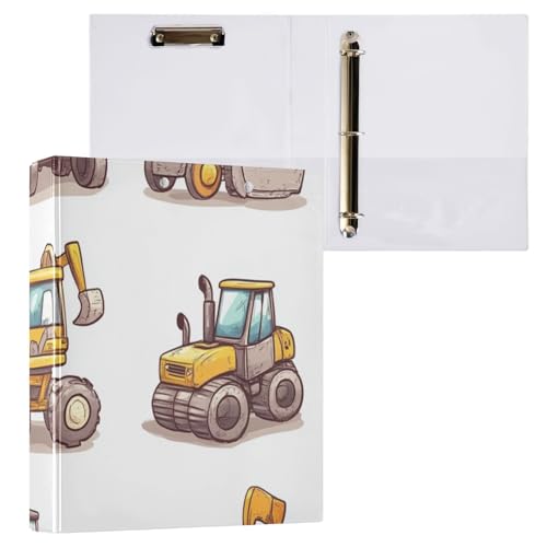 ZRWLUCKY Baufahrzeuge weiß 3-Ringbuch 1-1/2 Zoll Notizbuch Ordner mit Taschen 1/2 Packungen Schulbedarf 200 Blatt von ZRWLUCKY