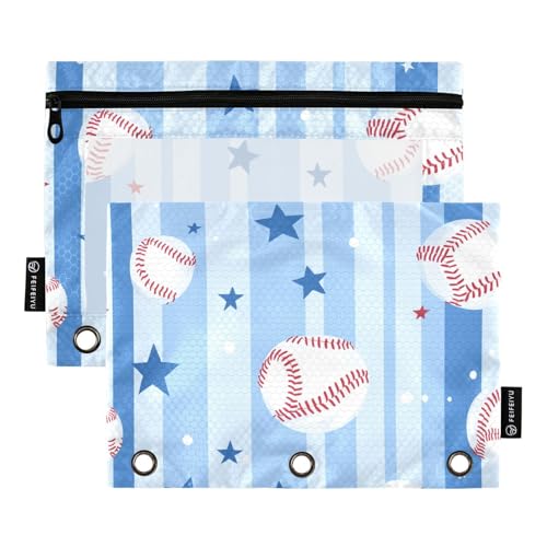 ZRWLUCKY Blue Baseball 3-Ring-Ordner mit großem Fassungsvermögen, Federmäppchen, 2 transparente Aktenordner für Büro, Zuhause, Aufbewahrungstasche mit Reißverschluss von ZRWLUCKY