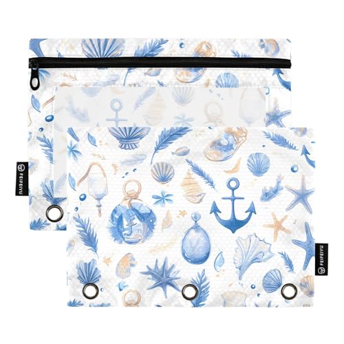 ZRWLUCKY Blue Sea Style 3-Ring-Ordner mit großem Fassungsvermögen, 2 transparente Aktenordner für Büro, Zuhause, Aufbewahrungstasche mit Reißverschluss von ZRWLUCKY