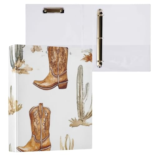ZRWLUCKY Boho Kaktus und Stiefel, 3,8 cm Ordner, 3-Ringbuch mit Taschendeckel, 1/2 Stück, Bürobedarf, 200 Blatt von ZRWLUCKY