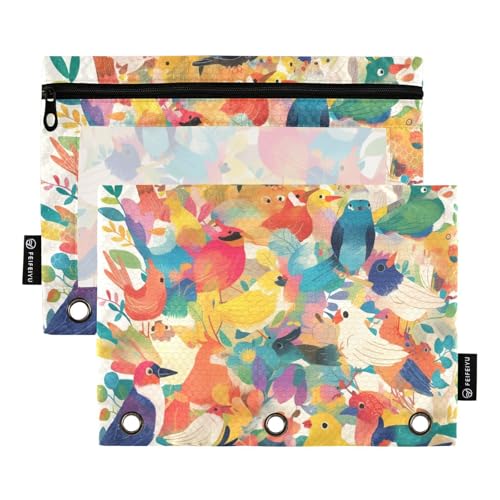 ZRWLUCKY Bunte Wildvögel, 3 Ringe, großes Fassungsvermögen, Federmäppchen, 2 transparente Aktenordner für Büro, Zuhause, Aufbewahrungstasche mit Reißverschluss ZRWLUCKY Bunte Wildvögel, 3 Ringe, großes Fassungsvermögen, Federmäppchen, 2 transparente Aktenordner für Büro, Zuhause, Aufbewahrungstasche mit Reißverschluss von ZRWLUCKY