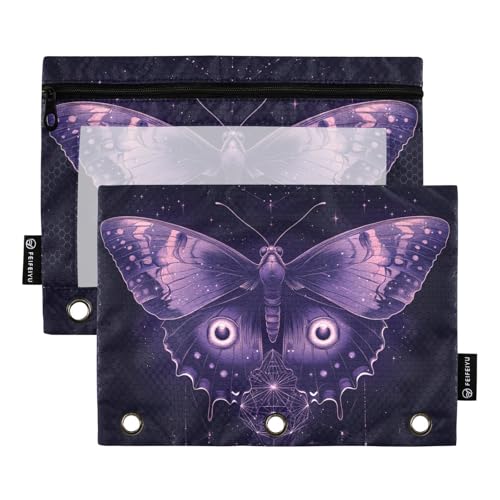 ZRWLUCKY Butterfly Dark 3-Ring-Ordner mit großem Fassungsvermögen, 2 Stück, transparente Aktenordner für Büro, Zuhause, Aufbewahrungstasche mit Reißverschluss von ZRWLUCKY