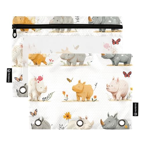 ZRWLUCKY Cartoon-Nashorn, weiß, 3 Ringe, große Kapazität, Federmäppchen, 2 Stück, transparente Aktenordner für Büro, Zuhause, Aufbewahrungstasche mit Reißverschluss ZRWLUCKY Cartoon-Nashorn, weiß, 3 Ringe, große Kapazität, Federmäppchen, 2 Stück, transparente Aktenordner für Büro, Zuhause, Aufbewahrungstasche mit Reißverschluss von ZRWLUCKY