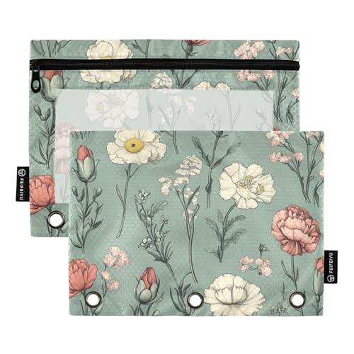 ZRWLUCKY Cottage Federmäppchen, weißes Blumenmuster, Grün, 3 Ringe, großes Fassungsvermögen, 2 Stück, transparente Aktenordner für Büro, Zuhause, Aufbewahrungstasche mit Reißverschluss ZRWLUCKY Cottage Federmäppchen, weißes Blumenmuster, Grün, 3 Ringe, großes Fassungsvermögen, 2 Stück, transparente Aktenordner für Büro, Zuhause, Aufbewahrungstasche mit Reißverschluss von ZRWLUCKY