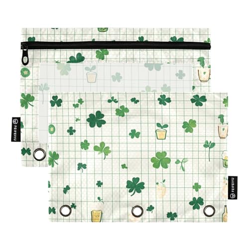 ZRWLUCKY Cup and Clover Federmäppchen mit 3 Ringen, großes Fassungsvermögen, 2 transparente Aktenordner für Büro, Zuhause, Aufbewahrungstasche mit Reißverschluss, Hellgrün von ZRWLUCKY